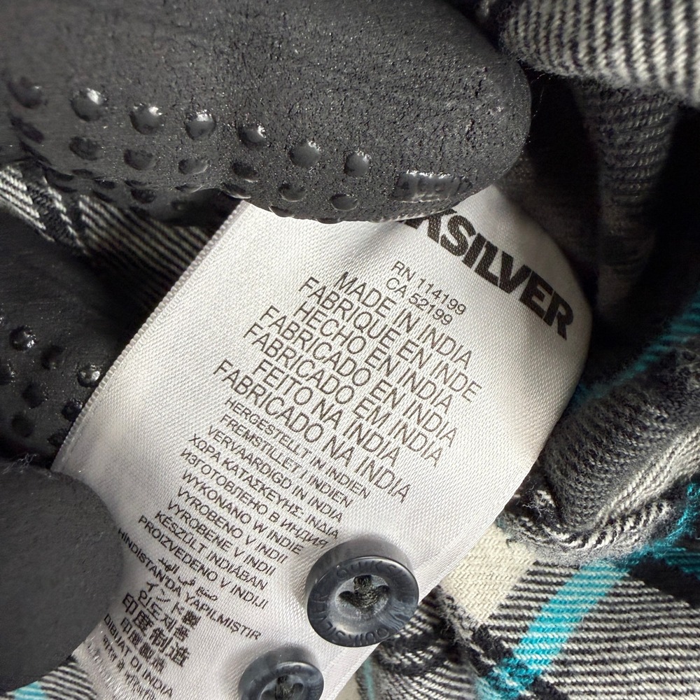 Quiksilver Plaid Flannel Button Down Shirt 2XL Black Teal Mens Surf Skater - Picture 5 of 12